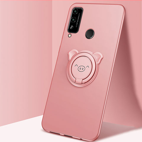 Funda Silicona Carcasa Ultrafina Goma con Magnetico Anillo de dedo Soporte A01 para Huawei Honor Play4T Rosa