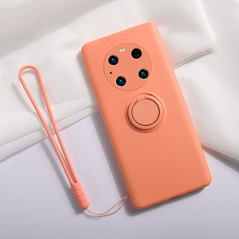 Funda Silicona Carcasa Ultrafina Goma con Magnetico Anillo de dedo Soporte A01 para Huawei Mate 40 Pro Naranja