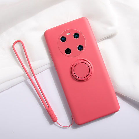 Funda Silicona Carcasa Ultrafina Goma con Magnetico Anillo de dedo Soporte A01 para Huawei Mate 40E 5G Rojo