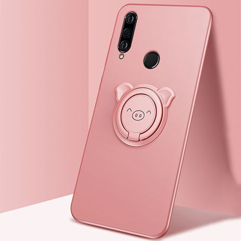 Funda Silicona Carcasa Ultrafina Goma con Magnetico Anillo de dedo Soporte A01 para Huawei Nova 4e Oro Rosa