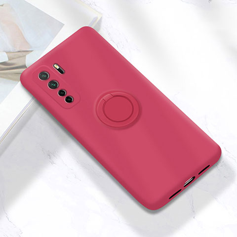 Funda Silicona Carcasa Ultrafina Goma con Magnetico Anillo de dedo Soporte A01 para Huawei Nova 7 SE 5G Rojo