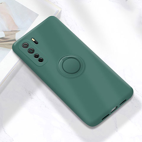 Funda Silicona Carcasa Ultrafina Goma con Magnetico Anillo de dedo Soporte A01 para Huawei Nova 7 SE 5G Verde