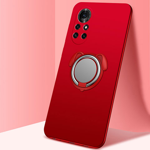 Funda Silicona Carcasa Ultrafina Goma con Magnetico Anillo de dedo Soporte A01 para Huawei Nova 8 Pro 5G Rojo