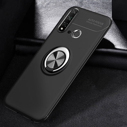 Funda Silicona Carcasa Ultrafina Goma con Magnetico Anillo de dedo Soporte A01 para Huawei P20 Lite (2019) Negro