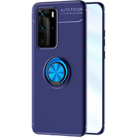 Funda Silicona Carcasa Ultrafina Goma con Magnetico Anillo de dedo Soporte A01 para Huawei P40 Pro Azul