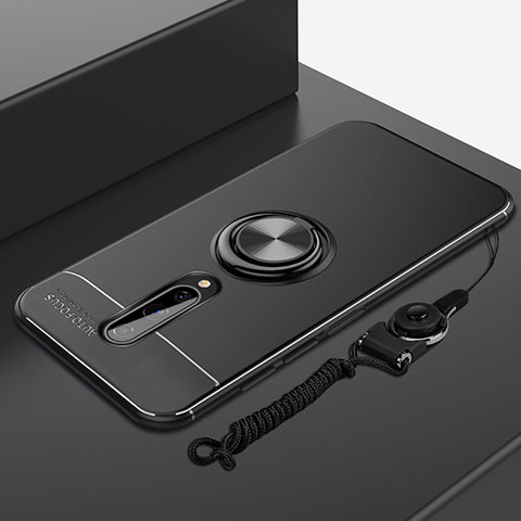 Funda Silicona Carcasa Ultrafina Goma con Magnetico Anillo de dedo Soporte A01 para OnePlus 8 Negro