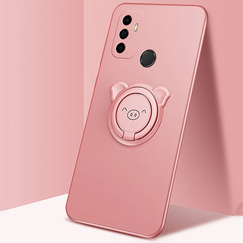 Funda Silicona Carcasa Ultrafina Goma con Magnetico Anillo de dedo Soporte A01 para Oppo A11s Oro Rosa