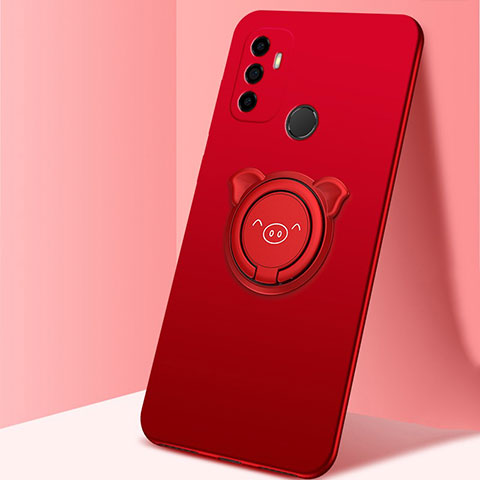 Funda Silicona Carcasa Ultrafina Goma con Magnetico Anillo de dedo Soporte A01 para Oppo A11s Rojo