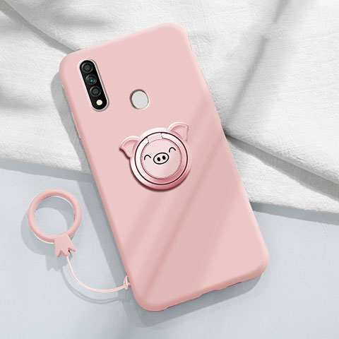 Funda Silicona Carcasa Ultrafina Goma con Magnetico Anillo de dedo Soporte A01 para Oppo A31 Rosa