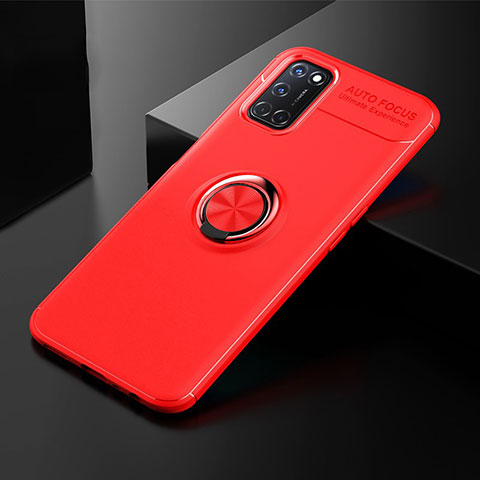 Funda Silicona Carcasa Ultrafina Goma con Magnetico Anillo de dedo Soporte A01 para Oppo A52 Rojo