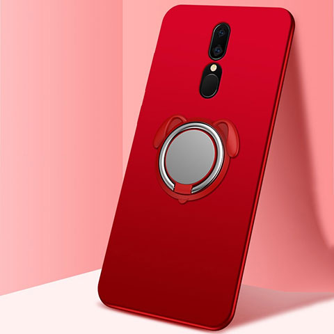 Funda Silicona Carcasa Ultrafina Goma con Magnetico Anillo de dedo Soporte A01 para Oppo A9 Rojo