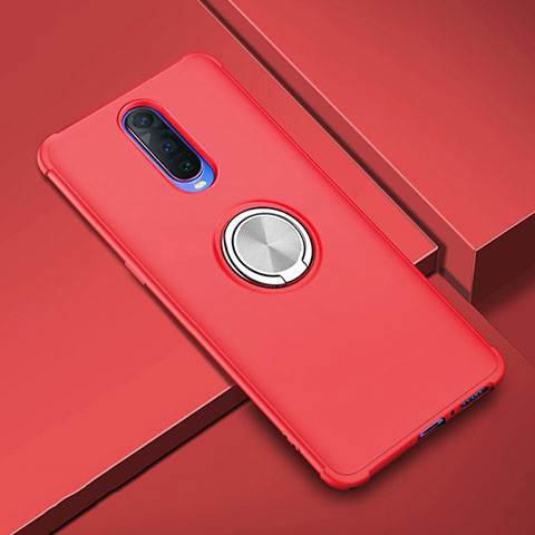 Funda Silicona Carcasa Ultrafina Goma con Magnetico Anillo de dedo Soporte A01 para Oppo R17 Pro Rojo