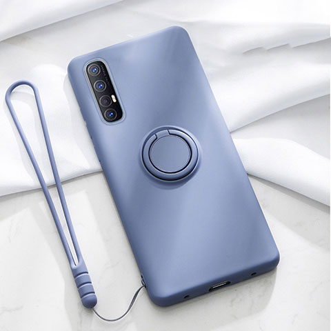 Funda Silicona Carcasa Ultrafina Goma con Magnetico Anillo de dedo Soporte A01 para Oppo Reno3 Pro Gris