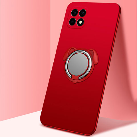 Funda Silicona Carcasa Ultrafina Goma con Magnetico Anillo de dedo Soporte A01 para Oppo Reno4 SE 5G Rojo