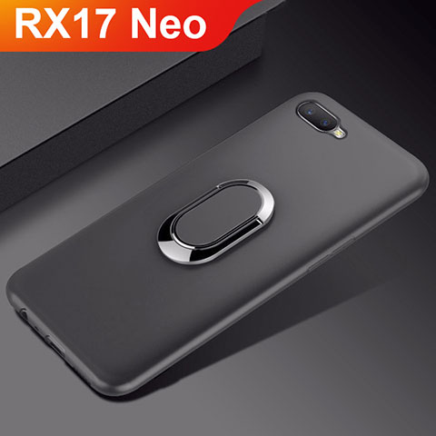 Funda Silicona Carcasa Ultrafina Goma con Magnetico Anillo de dedo Soporte A01 para Oppo RX17 Neo Negro