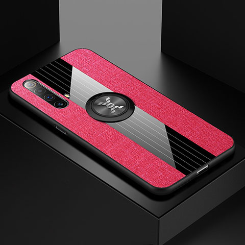 Funda Silicona Carcasa Ultrafina Goma con Magnetico Anillo de dedo Soporte A01 para Realme X50m 5G Rosa Roja