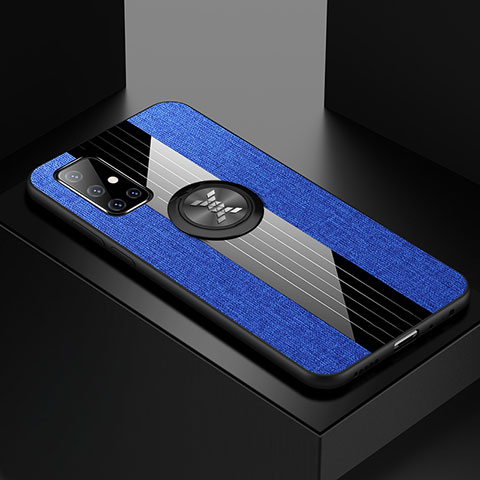 Funda Silicona Carcasa Ultrafina Goma con Magnetico Anillo de dedo Soporte A01 para Samsung Galaxy A71 5G Azul