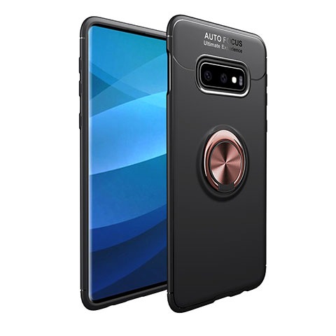 Funda Silicona Carcasa Ultrafina Goma con Magnetico Anillo de dedo Soporte A01 para Samsung Galaxy S10e Oro y Negro