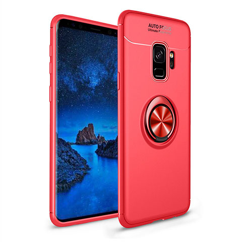 Funda Silicona Carcasa Ultrafina Goma con Magnetico Anillo de dedo Soporte A01 para Samsung Galaxy S9 Rojo