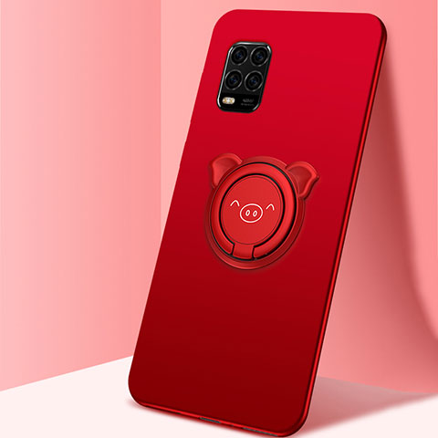 Funda Silicona Carcasa Ultrafina Goma con Magnetico Anillo de dedo Soporte A01 para Xiaomi Mi 10 Lite Rojo