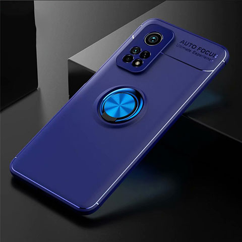 Funda Silicona Carcasa Ultrafina Goma con Magnetico Anillo de dedo Soporte A01 para Xiaomi Mi 10T Pro 5G Azul