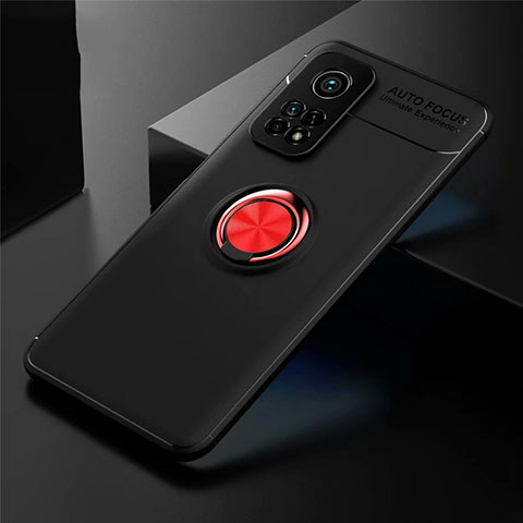 Funda Silicona Carcasa Ultrafina Goma con Magnetico Anillo de dedo Soporte A01 para Xiaomi Mi 10T Pro 5G Rojo y Negro