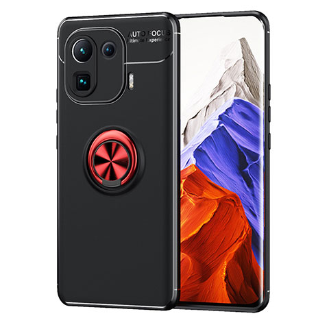 Funda Silicona Carcasa Ultrafina Goma con Magnetico Anillo de dedo Soporte A01 para Xiaomi Mi 11 Pro 5G Rojo y Negro