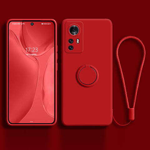 Funda Silicona Carcasa Ultrafina Goma con Magnetico Anillo de dedo Soporte A01 para Xiaomi Mi 12 Pro 5G Rojo