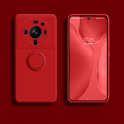 Funda Silicona Carcasa Ultrafina Goma con Magnetico Anillo de dedo Soporte A01 para Xiaomi Mi 12S Ultra 5G Rojo