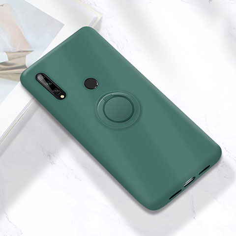 Funda Silicona Carcasa Ultrafina Goma con Magnetico Anillo de dedo Soporte A02 para Huawei Enjoy 10 Plus Verde