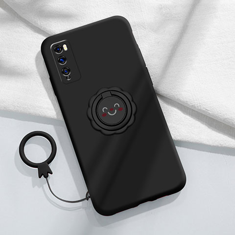 Funda Silicona Carcasa Ultrafina Goma con Magnetico Anillo de dedo Soporte A02 para Huawei Enjoy 20 Pro 5G Negro