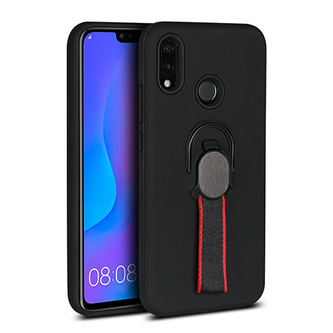 Funda Silicona Carcasa Ultrafina Goma con Magnetico Anillo de dedo Soporte A02 para Huawei Nova 3e Negro