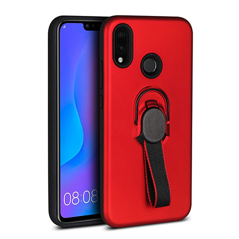 Funda Silicona Carcasa Ultrafina Goma con Magnetico Anillo de dedo Soporte A02 para Huawei Nova 3e Rojo