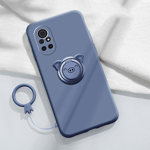 Funda Silicona Carcasa Ultrafina Goma con Magnetico Anillo de dedo Soporte A02 para Huawei Nova 8 5G Gris Lavanda