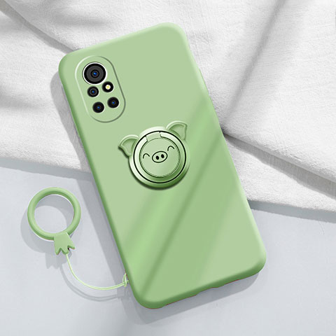 Funda Silicona Carcasa Ultrafina Goma con Magnetico Anillo de dedo Soporte A02 para Huawei Nova 8 Pro 5G Menta Verde