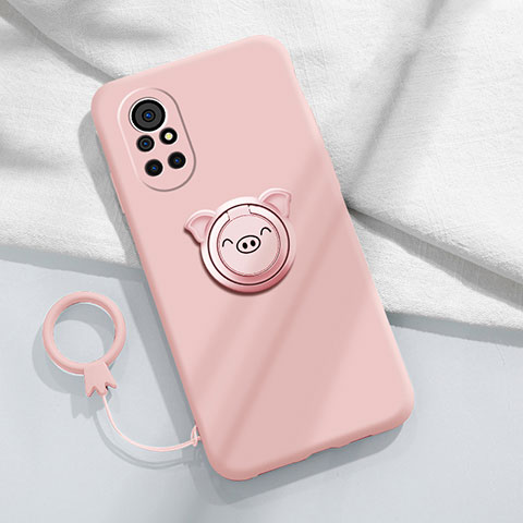 Funda Silicona Carcasa Ultrafina Goma con Magnetico Anillo de dedo Soporte A02 para Huawei Nova 8 Pro 5G Rosa