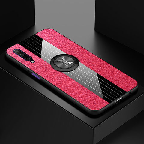 Funda Silicona Carcasa Ultrafina Goma con Magnetico Anillo de dedo Soporte A02 para Huawei P Smart Pro (2019) Rosa Roja