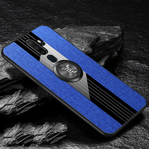 Funda Silicona Carcasa Ultrafina Goma con Magnetico Anillo de dedo Soporte A02 para Oppo A11 Azul