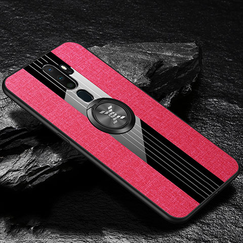 Funda Silicona Carcasa Ultrafina Goma con Magnetico Anillo de dedo Soporte A02 para Oppo A11 Rosa Roja