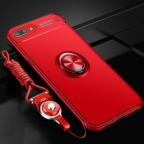 Funda Silicona Carcasa Ultrafina Goma con Magnetico Anillo de dedo Soporte A02 para Oppo A12e Rojo