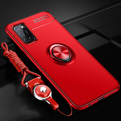 Funda Silicona Carcasa Ultrafina Goma con Magnetico Anillo de dedo Soporte A02 para Oppo A52 Rojo