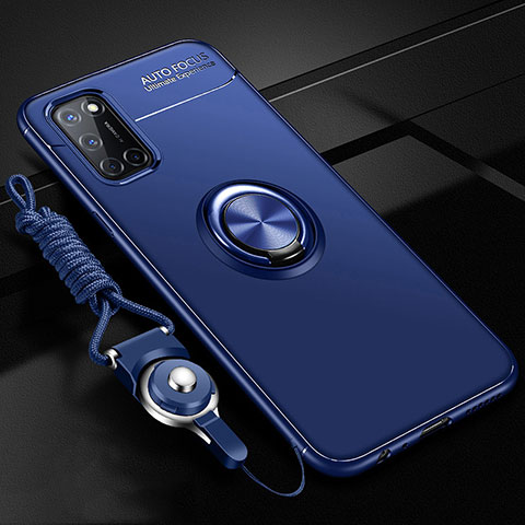 Funda Silicona Carcasa Ultrafina Goma con Magnetico Anillo de dedo Soporte A02 para Oppo A72 Azul