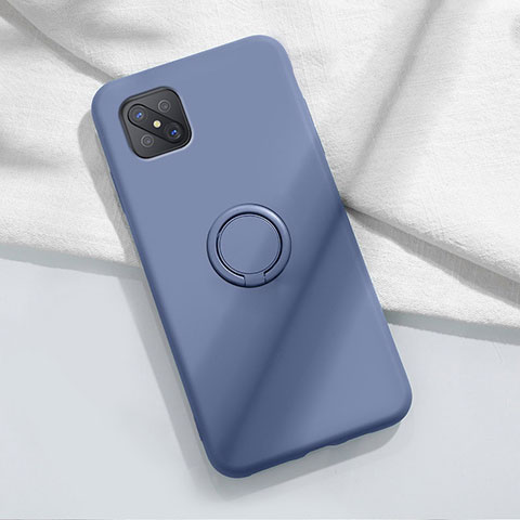 Funda Silicona Carcasa Ultrafina Goma con Magnetico Anillo de dedo Soporte A02 para Oppo A92s 5G Azul