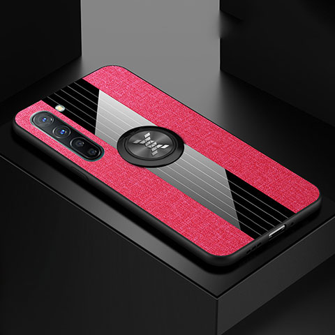 Funda Silicona Carcasa Ultrafina Goma con Magnetico Anillo de dedo Soporte A02 para Oppo Find X2 Lite Rosa Roja