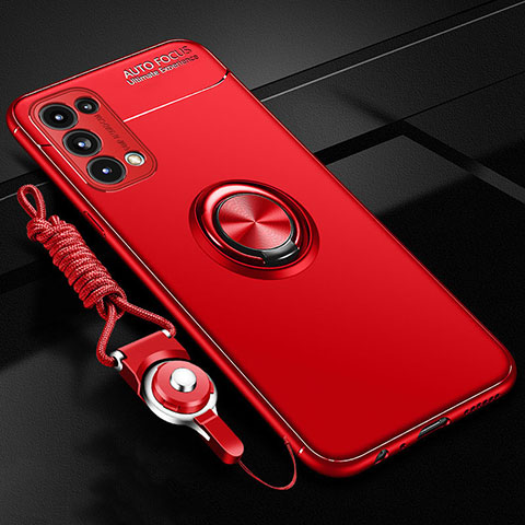 Funda Silicona Carcasa Ultrafina Goma con Magnetico Anillo de dedo Soporte A02 para Oppo Find X3 Lite 5G Rojo