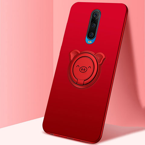 Funda Silicona Carcasa Ultrafina Goma con Magnetico Anillo de dedo Soporte A02 para Oppo R17 Pro Rojo