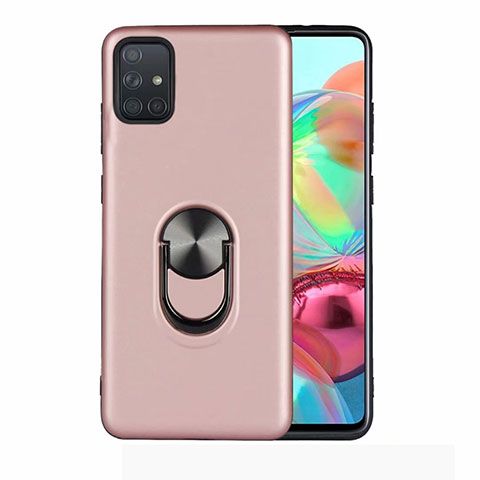 Funda Silicona Carcasa Ultrafina Goma con Magnetico Anillo de dedo Soporte A02 para Samsung Galaxy A51 5G Oro Rosa