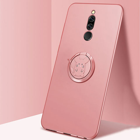 Funda Silicona Carcasa Ultrafina Goma con Magnetico Anillo de dedo Soporte A02 para Xiaomi Redmi 8 Rosa