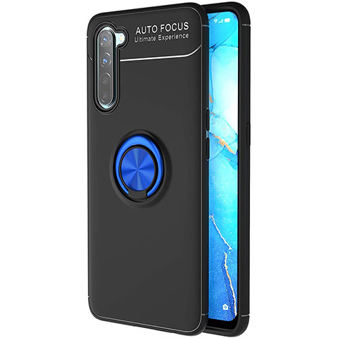 Funda Silicona Carcasa Ultrafina Goma con Magnetico Anillo de dedo Soporte A03 para Oppo F15 Azul y Negro