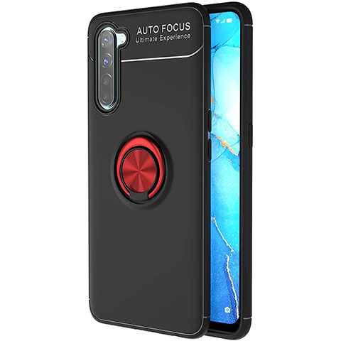 Funda Silicona Carcasa Ultrafina Goma con Magnetico Anillo de dedo Soporte A03 para Oppo Find X2 Lite Rojo y Negro